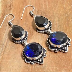 Tanzanite Black Onyx Handmade Drop Dangle Earrings Jewelry 2.4"